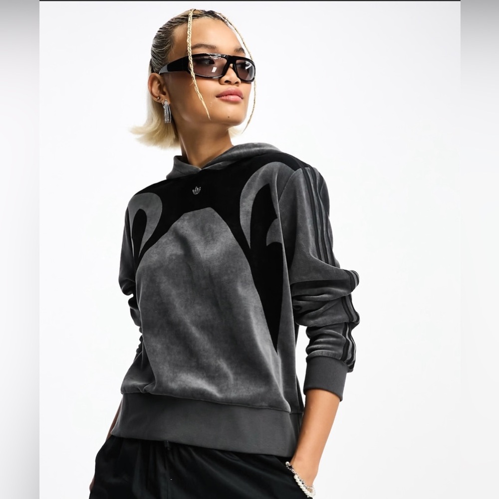 Adidas Originals velour hoodie in grey size XS